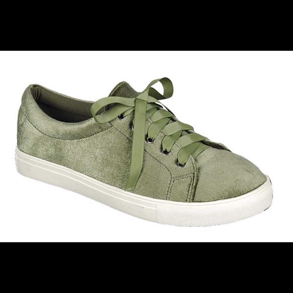 NWT Olive Green Velvet Lace Up Skater Sneakers - Picture 2 of 3